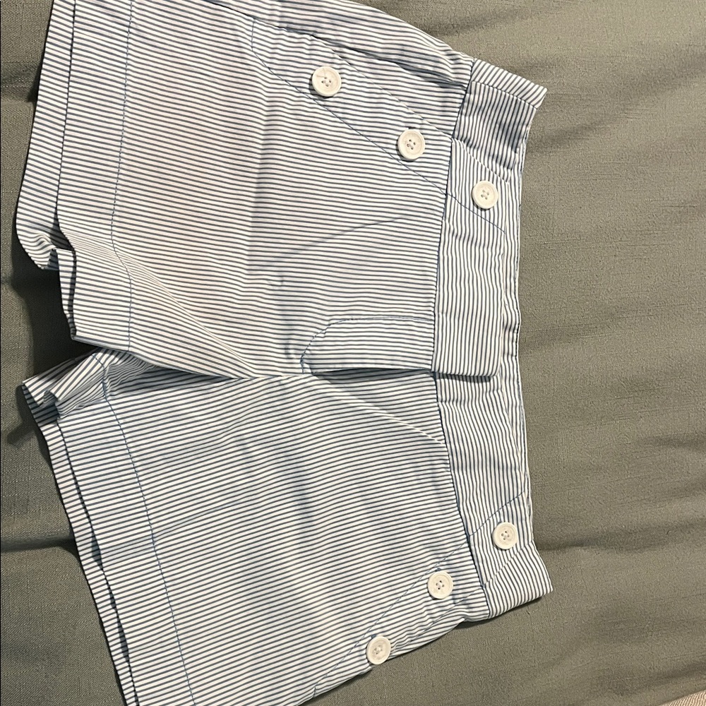 LOFT Blue and White Striped High Waist Shorts